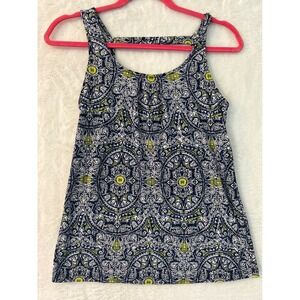 The Limited Blue Lime Green Medallion Paisley Tank Top XS Scoop Neck High Low